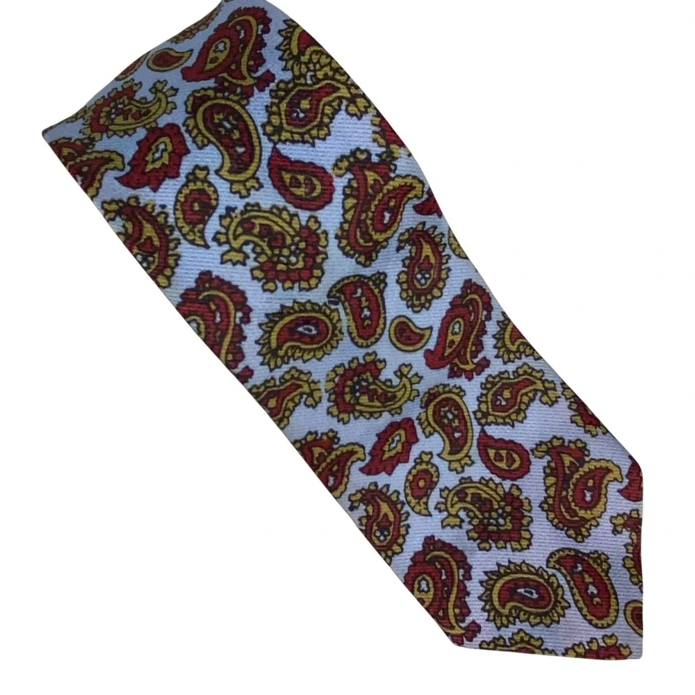 Haband Necktie Mens‎ Light Blue Red Gold Paisley VTG Pastel Graphic54.5x2.5
